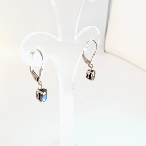 Silver Ammolite Earrings With Leverback Closure - Picture 2 of 10